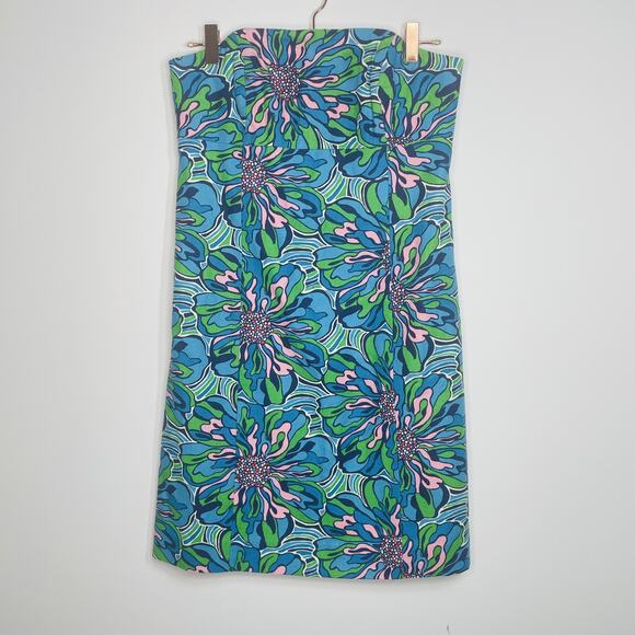 Lilly Pulitzer Bowen Dress Size 4 Bright Navy Floral Rehearsal Strapless Dress - Picture 2 of 6